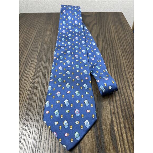 Salvatore Ferragamo Authentic Angel Tropical Fish Silk Neck Tie Ocean Blue - Picture 7 of 8